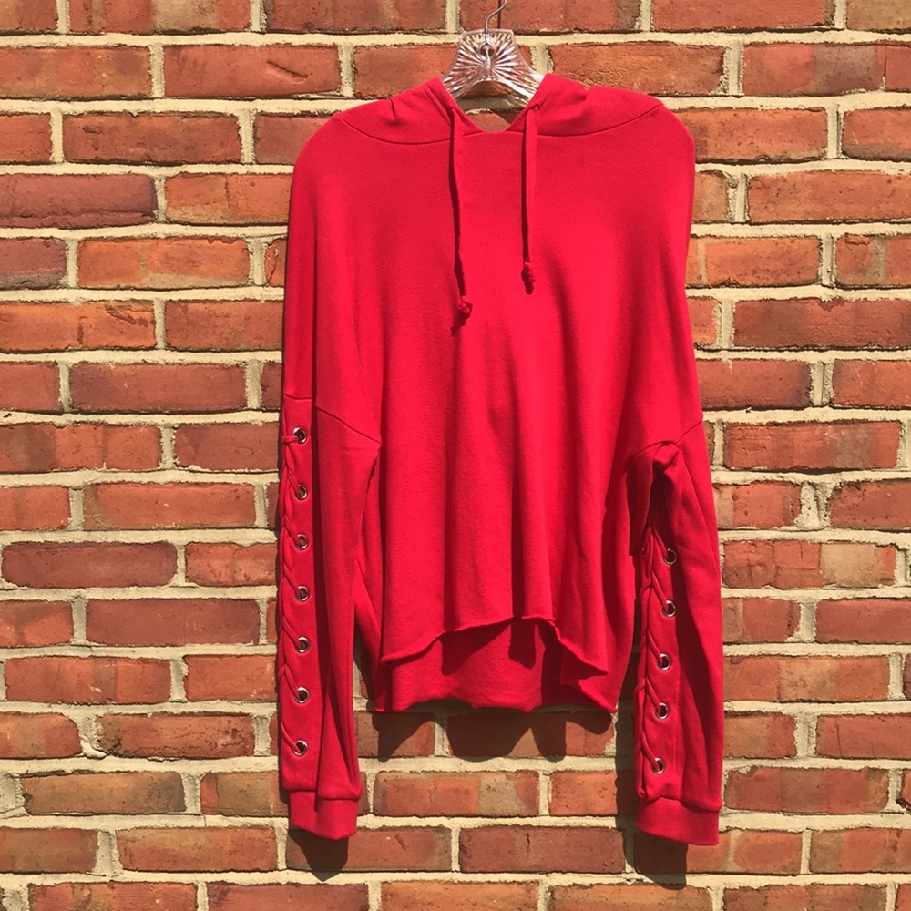 Cherry Red Revolve Generation Love Lindsay Lace Up Hoodie